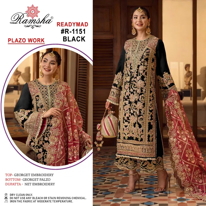 R 1151 Ramsha Cream And Black Georgette Pakistani Readymade Suits Wholesale Price In Surat
